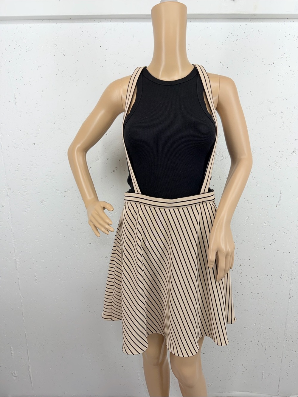 Miss Patina Women’s size Medium Beige Black Striped Suspender Skirt